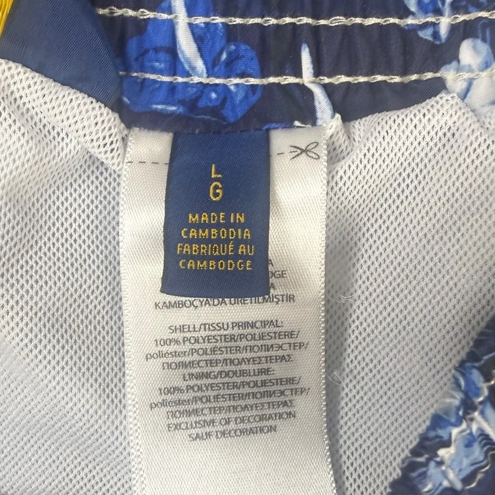 Polo Ralph Lauren Swim Trunks Mens Large Navy Blue Tropical Floral Drawstring‎